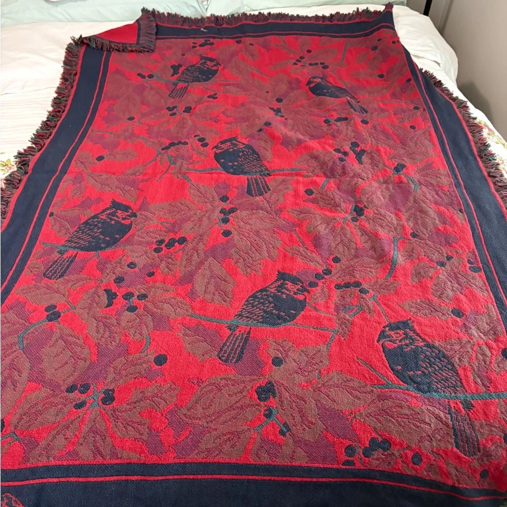 Vintage Bob Timberlake Cotton Red Cardinal Birds Throw Blanket